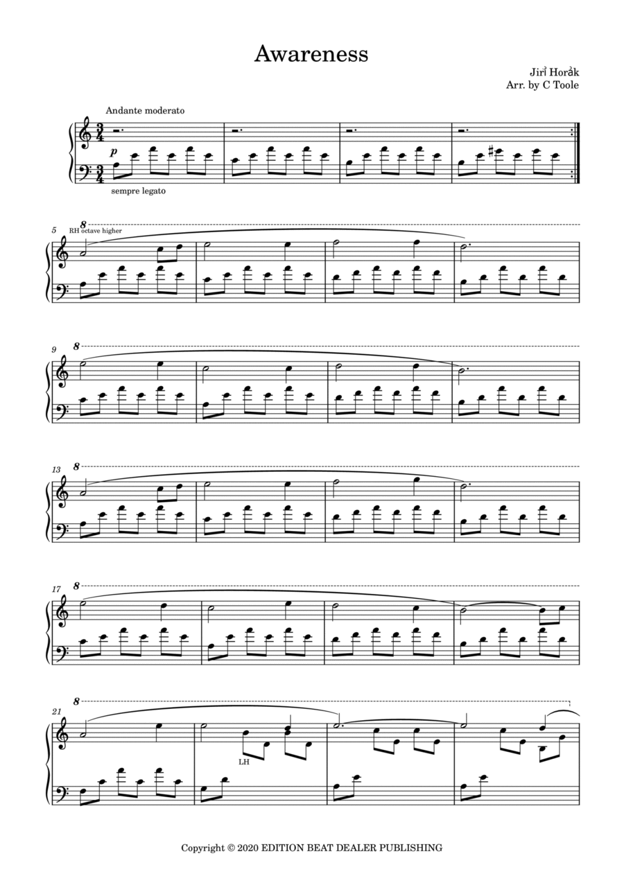 Awareness Piano Solo scores gallery preview page 1