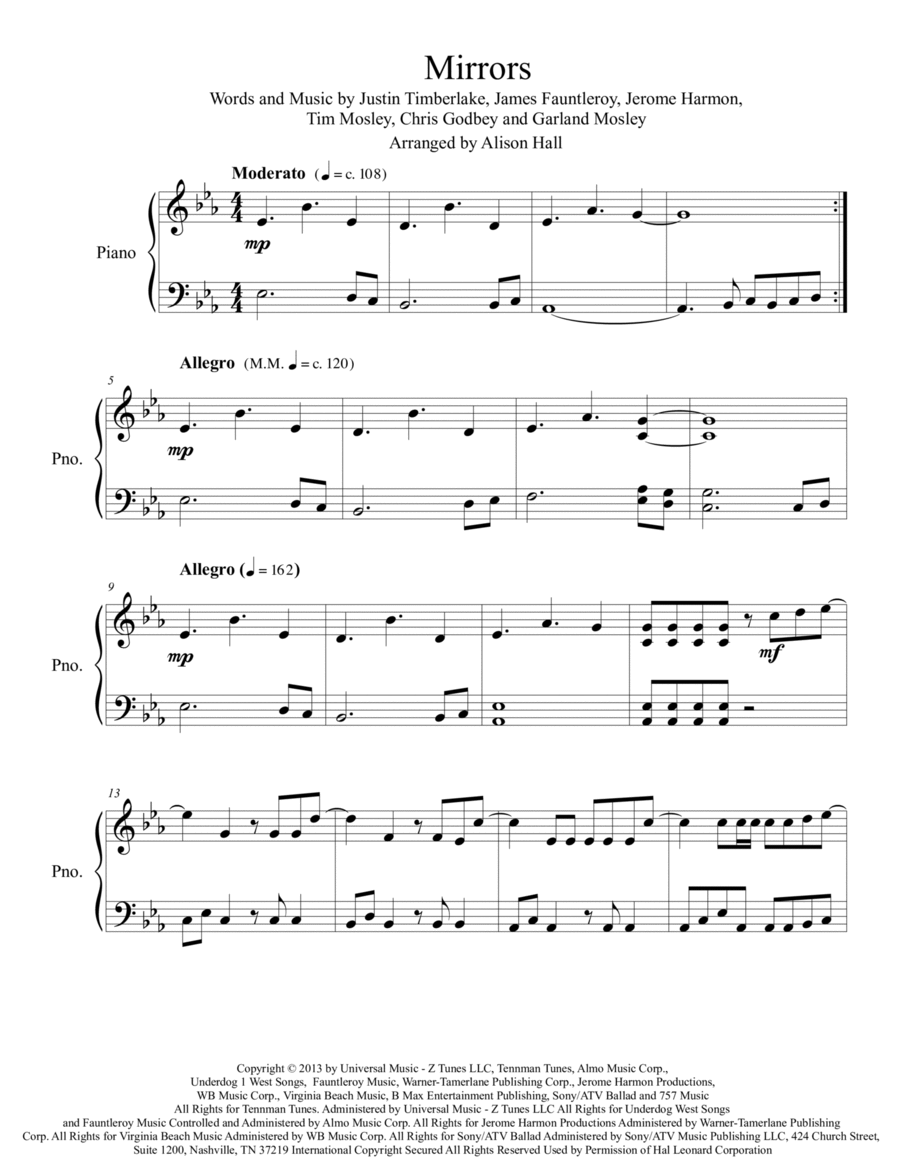 Mirrors Easy Piano scores gallery preview page 1