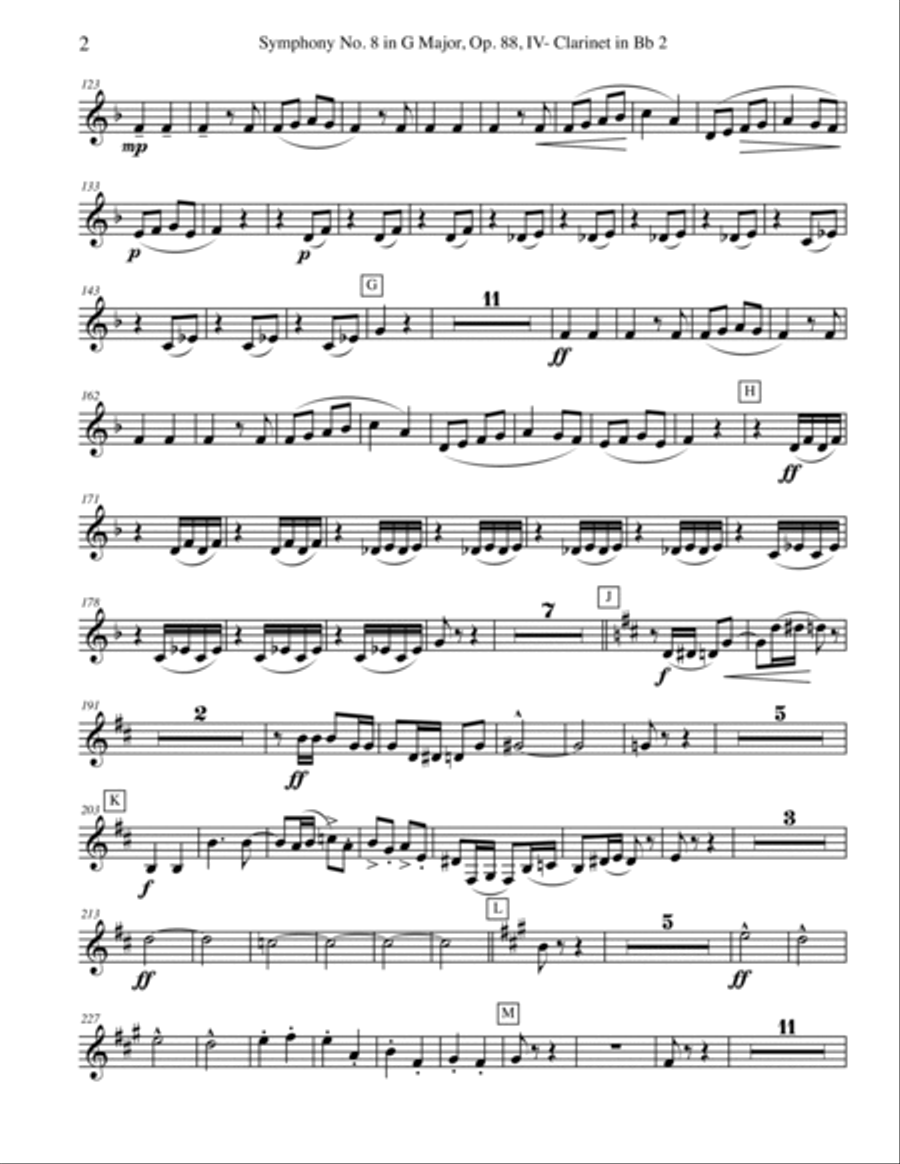 Dvorak Symphony No. 8, Movement IV - Clarinet in Bb 2 (Transposed Part), Op. 88 B-Flat Clarinet scores gallery preview page 2