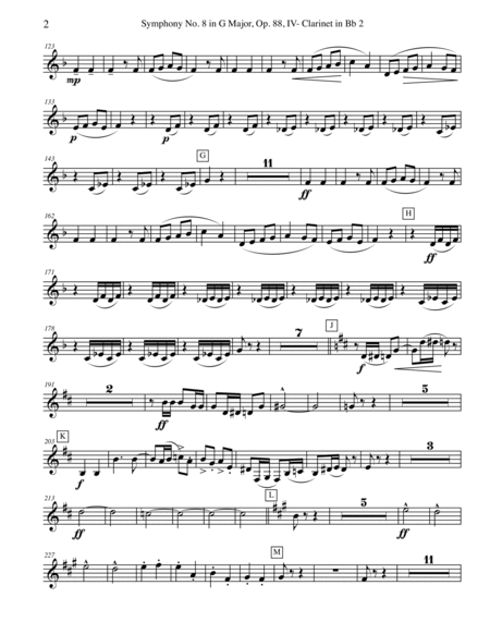 Dvorak Symphony No. 8, Movement IV - Clarinet in Bb 2 (Transposed Part), Op. 88