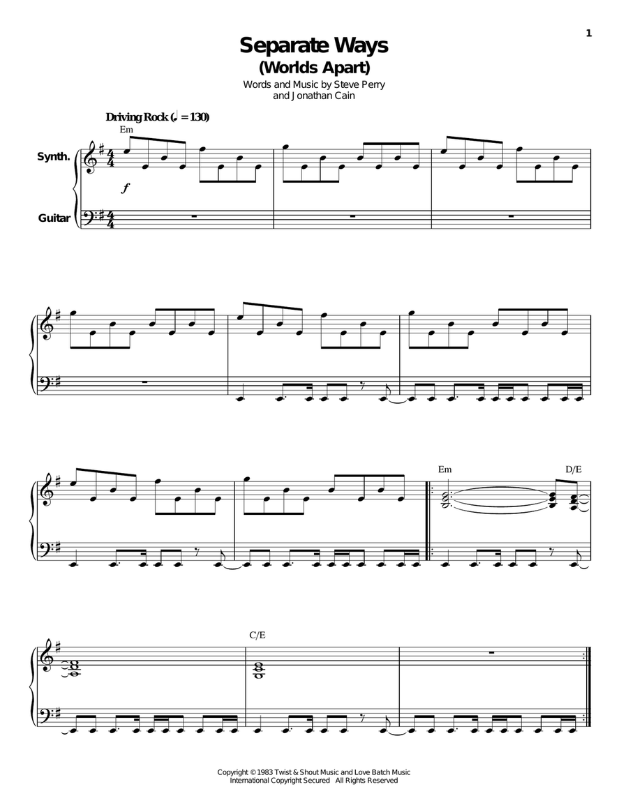 Separate Ways (Worlds Apart) Piano scores gallery preview page 1