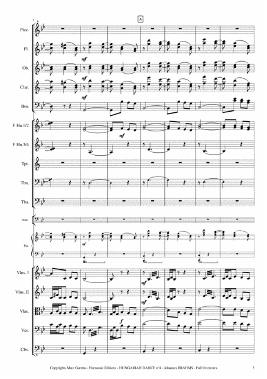 Hungarian Dance No. 4 - J. BRAHMS - arranged for Full Orchestra by Marc Garetto Full Orchestra scores gallery preview page 3