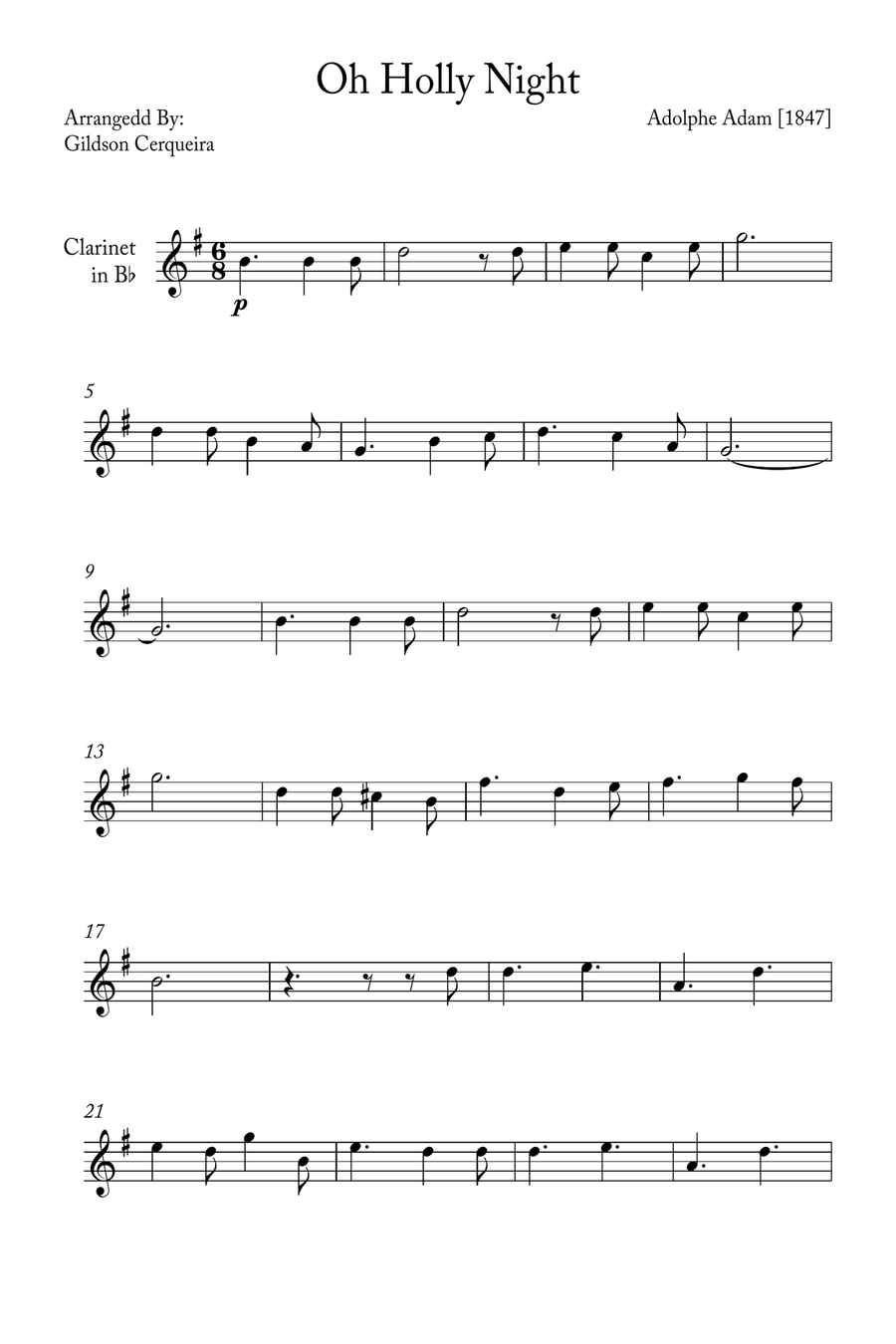 Oh Holy night B-Flat Clarinet scores gallery preview page 1
