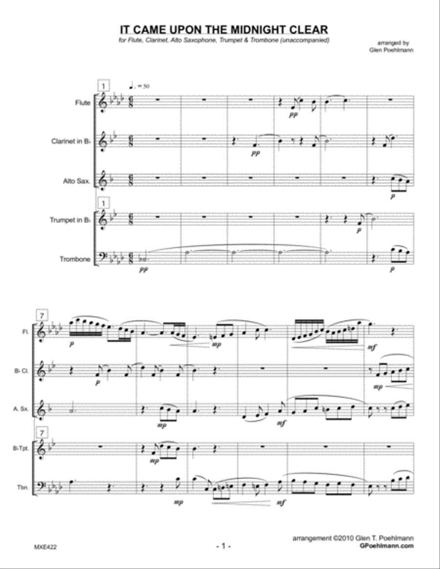 IT CAME UPON THE MIDNIGHT CLEAR - MIXED ENSEMBLE (Quintet) unaccompanied Small Ensemble scores gallery preview page 1