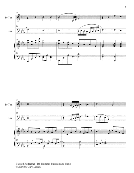 BLESSED REDEEMER (Trio – Bb Trumpet, Bassoon & Piano with Score/Parts) image number null