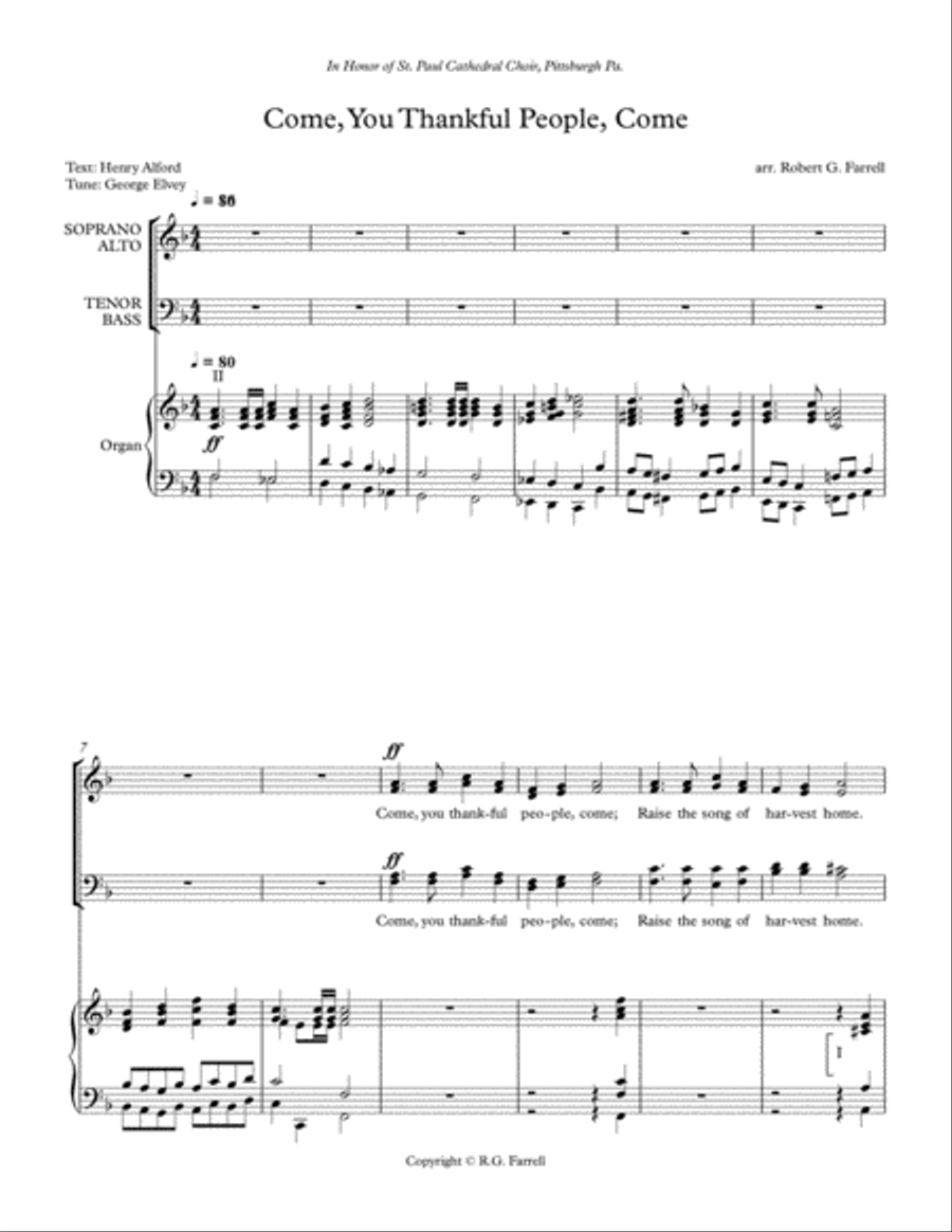 Come Ye Thankful People, Come 4-Part scores gallery preview page 1