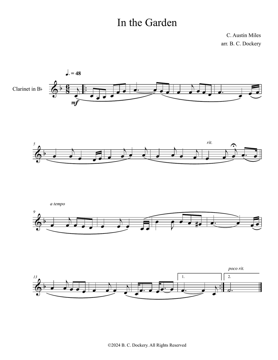 In the Garden (Clarinet Solo) B-Flat Clarinet scores gallery preview page 1