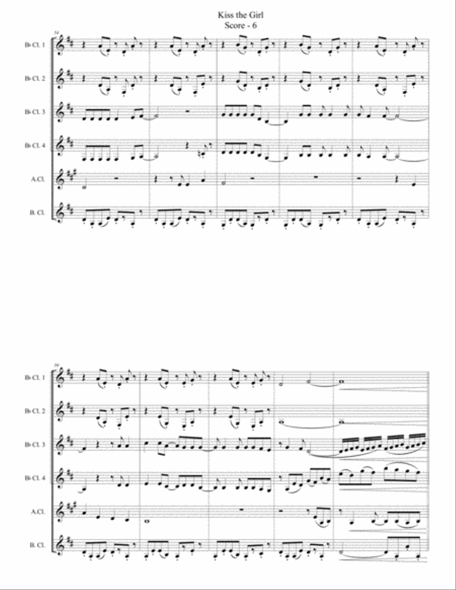 Kiss The Girl Clarinet Choir scores gallery preview page 6