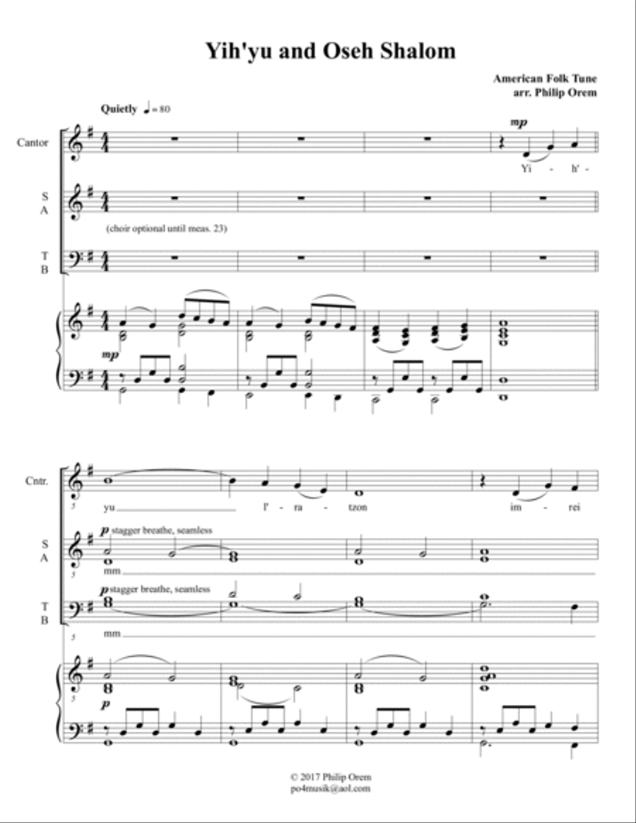 Yih'yu & Oseh Shalom 4-Part scores gallery preview page 2