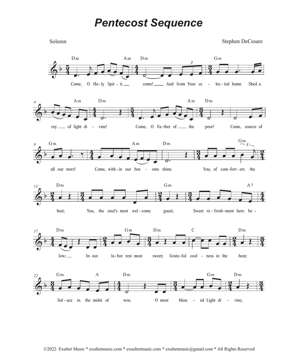 Pentecost Sequence (Vocal solo - Low Key) A Cappella scores gallery preview page 1