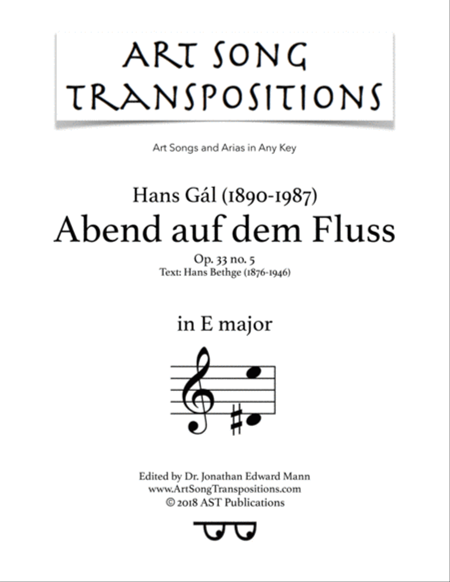 GÁL: Abend auf dem Fluss, Op. 33 no. 5 (transposed to E major) Voice scores gallery preview page 1