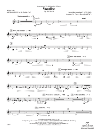 Vocalise, Op. 34, No. 14: (wp) 3rd B-flat Trombone T.C.