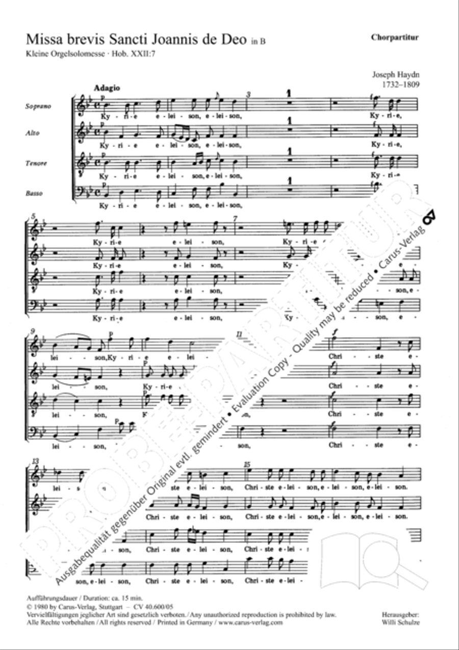 Missa brevis Sti. Joannis de Deo (Kleine Orgelsolomesse) 4-Part scores gallery preview page 2
