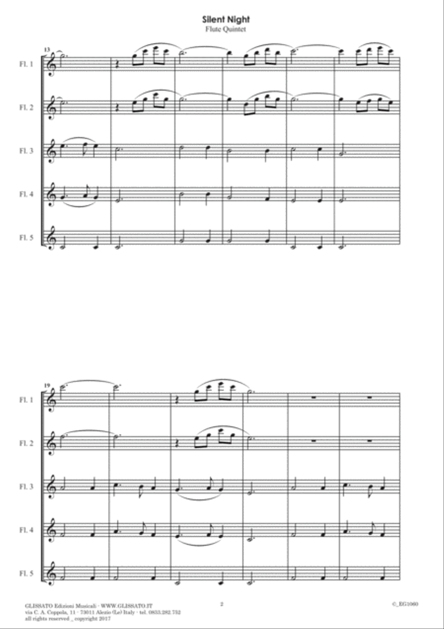 Silent Night - Flute Quintet/Choir (score & parts) Woodwind Quintet scores gallery preview page 3