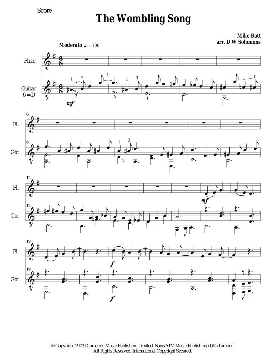 The Wombling Song Flute scores gallery preview page 1
