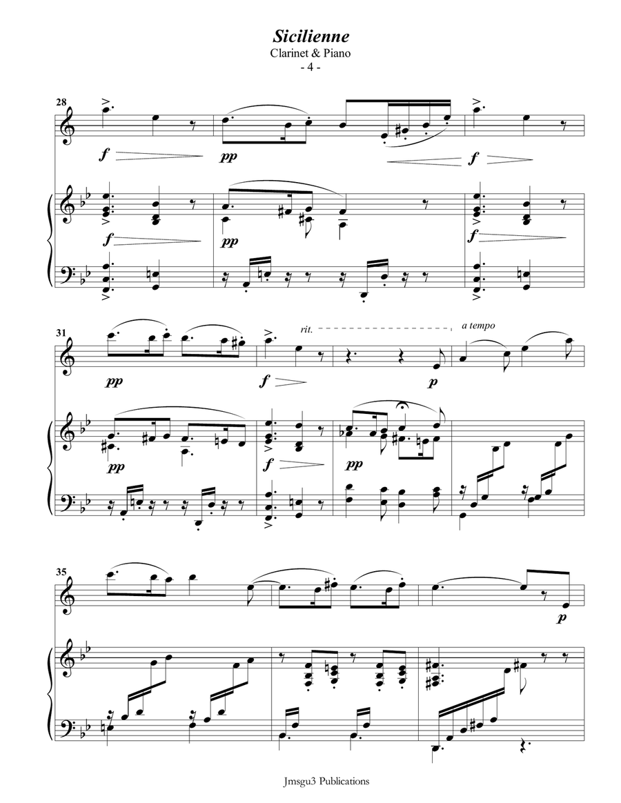 Fauré: Sicilienne for Clarinet & Piano B-Flat Clarinet scores gallery preview page 5
