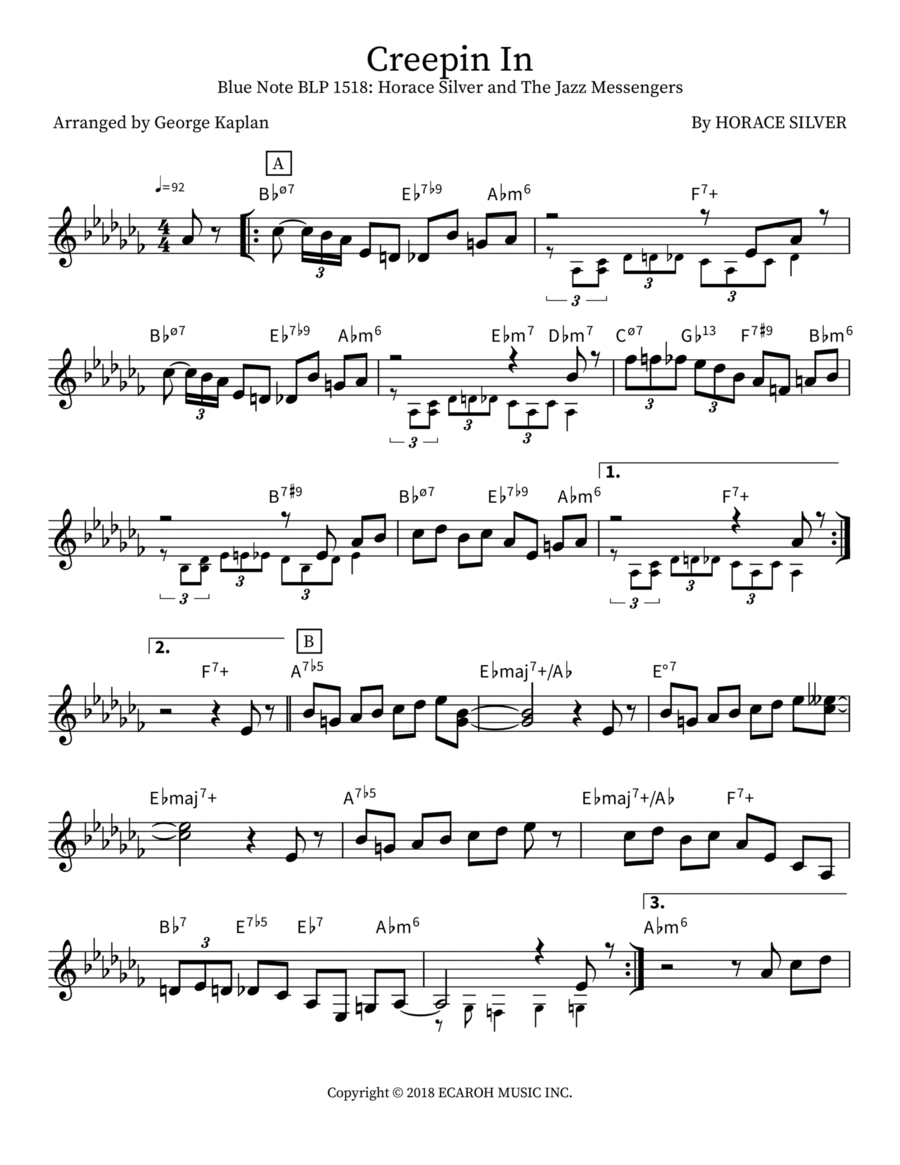 Creepin In Trumpet Solo scores gallery preview page 1