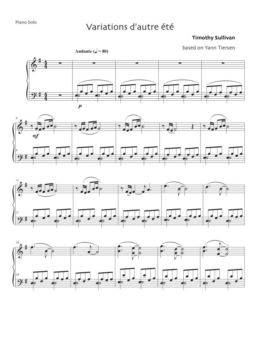 Comptine D'un Autre Été: L'après-midi Piano Solo scores gallery preview page 1