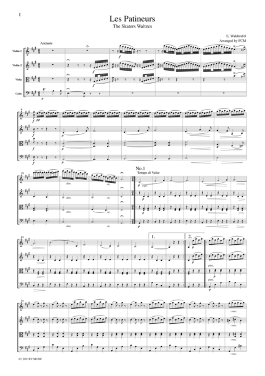 Waldteufel The Skaters Waltzes, for string quartet, CW201 String Quartet scores gallery preview page 1