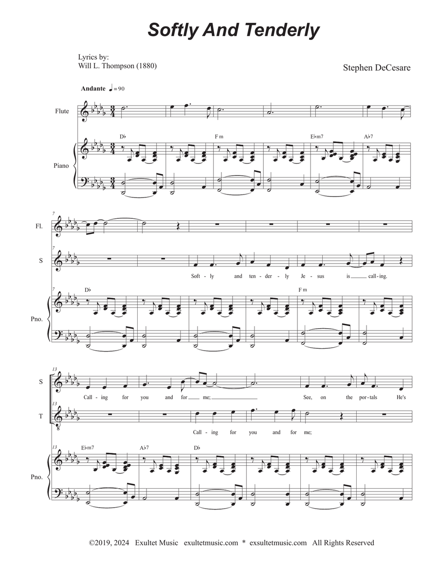 Softly And Tenderly (Duet for Soprano and Tenor Solo) Tenor Voice scores gallery preview page 1