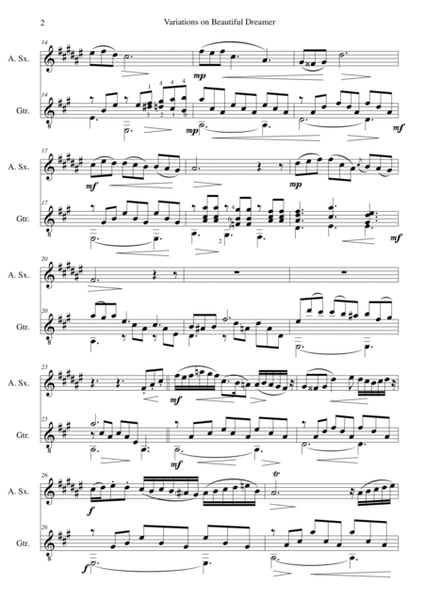 Variations on Beautiful Dreamer for alto saxophone and guitar image number null