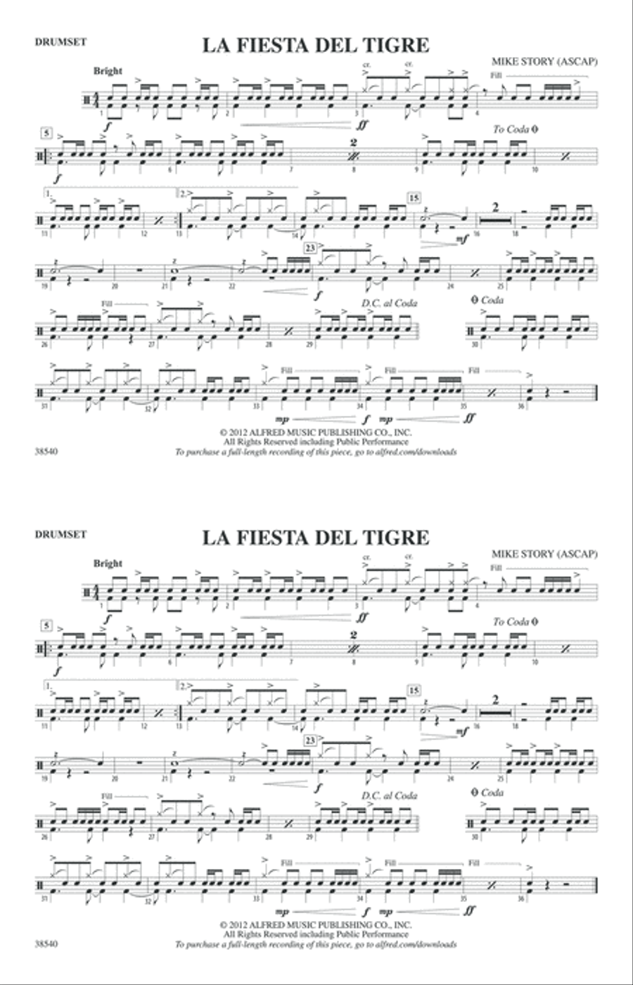 La Fiesta Del Tigre: Drumset Marching Band scores gallery preview page 1