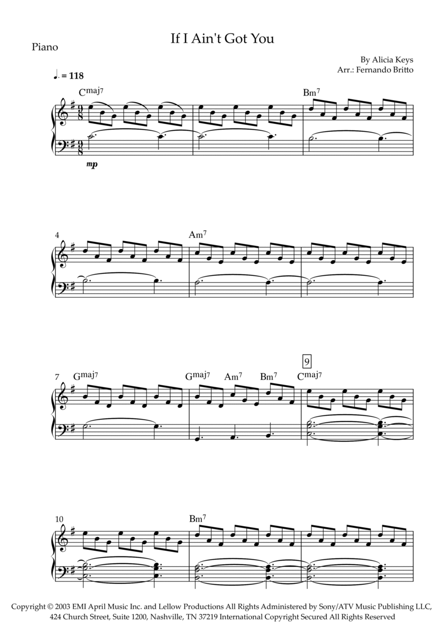 If I Ain't Got You Piano Solo scores gallery preview page 1