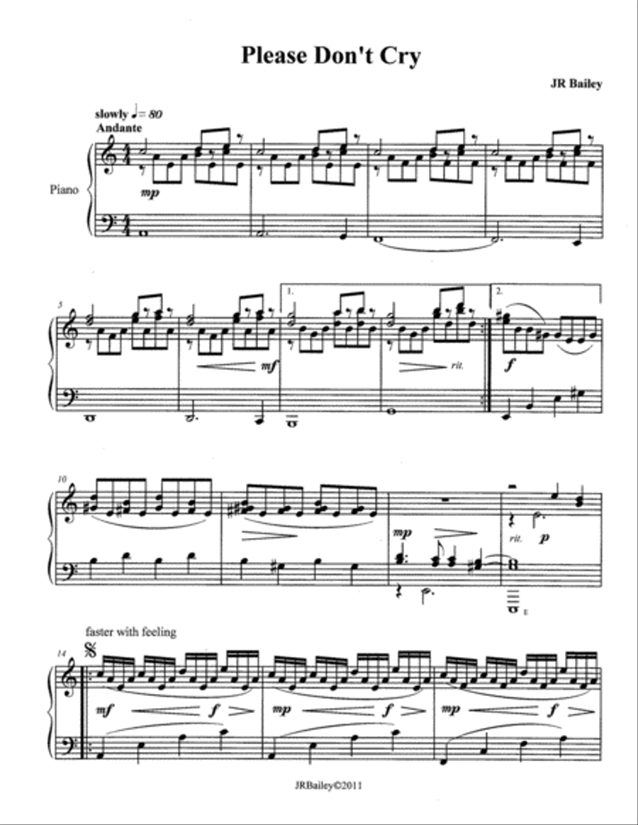Please Don't Cry Piano Solo scores gallery preview page 1