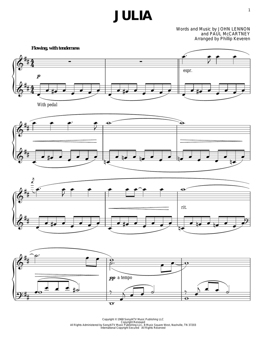Julia (arr. Phillip Keveren) Piano Solo scores gallery preview page 1