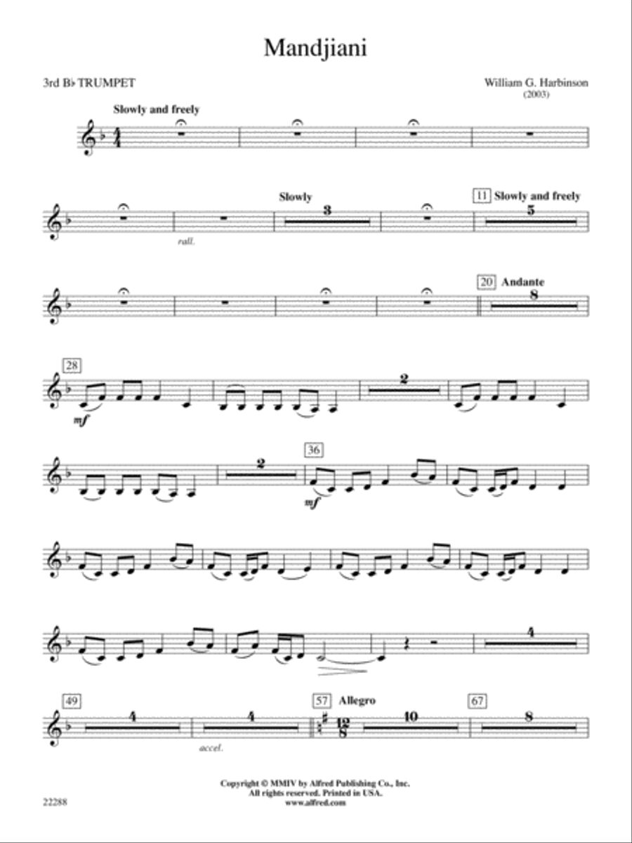 Mandjiani: 3rd B-flat Trumpet Concert Band scores gallery preview page 1