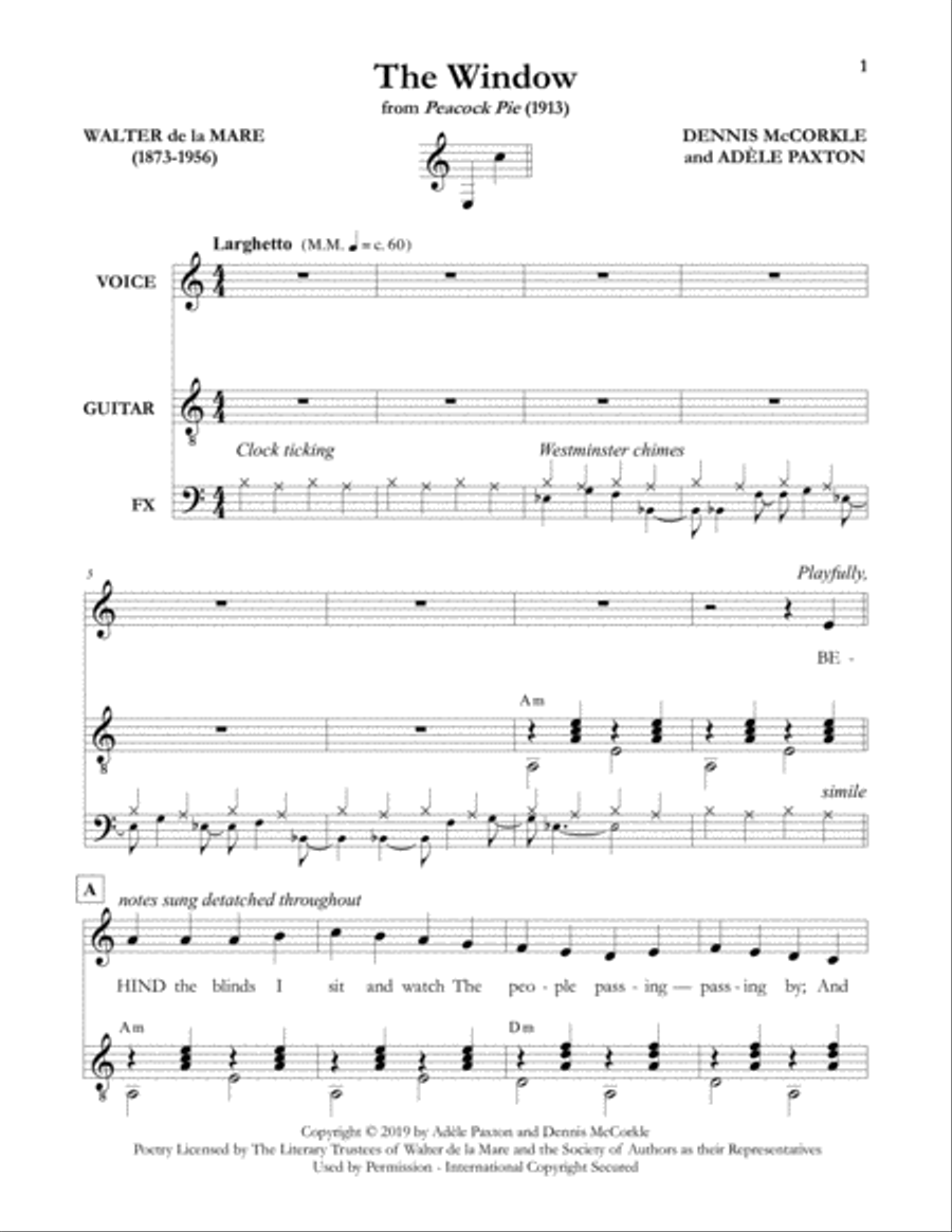 The Window - Original Song Setting of Walter de la Mare's Poetry for VOICE and GUITAR: Key Am Acoustic Guitar scores gallery preview page 4