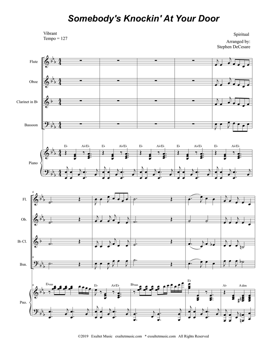 Somebody's Knockin' At Your Door (Woodwind Quartet and Piano) Woodwind Quartet scores gallery preview page 1