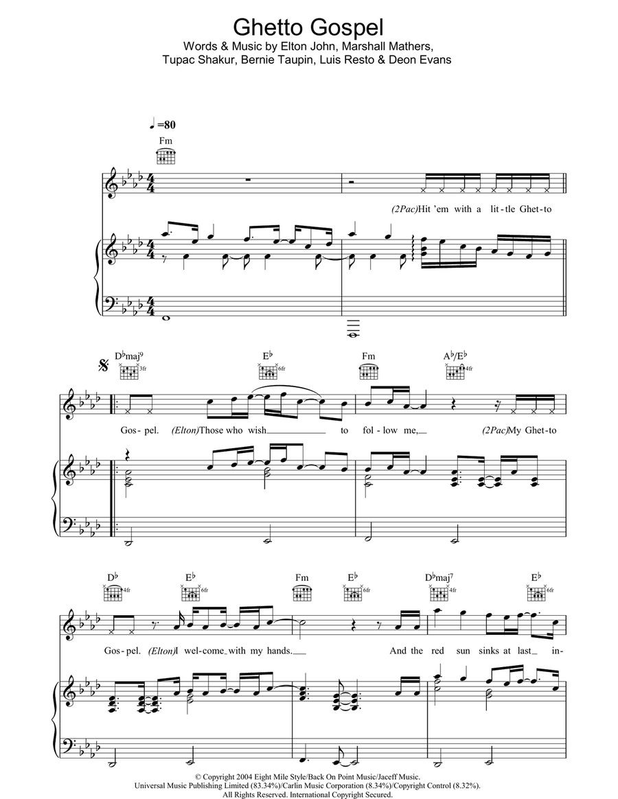 Ghetto Gospel Piano, Vocal, Guitar scores gallery preview page 1