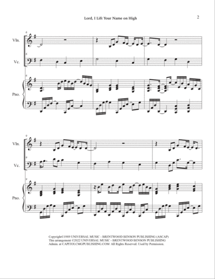 Lord, I Lift Your Name On High Piano Trio scores gallery preview page 6