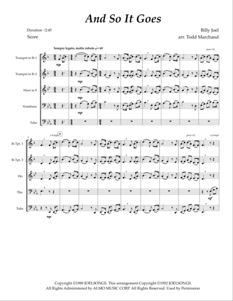 And So It Goes Brass Quintet scores gallery preview page 2