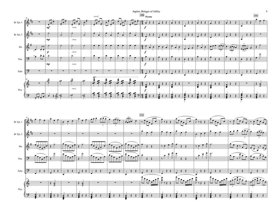 The Planets: Jupiter for Brass Quintet and Piano Brass Ensemble scores gallery preview page 5