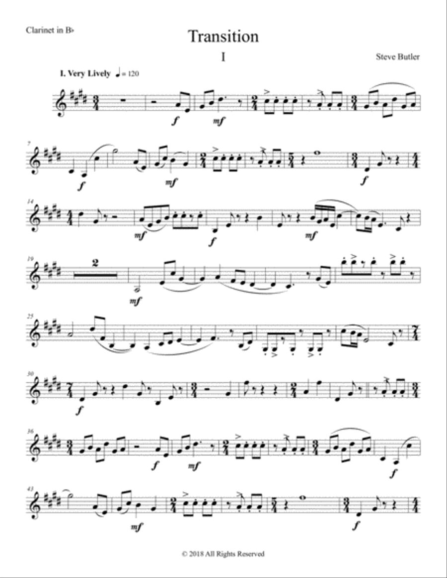Transition I Part: Clarinet Bb Woodwind Quintet scores gallery preview page 1