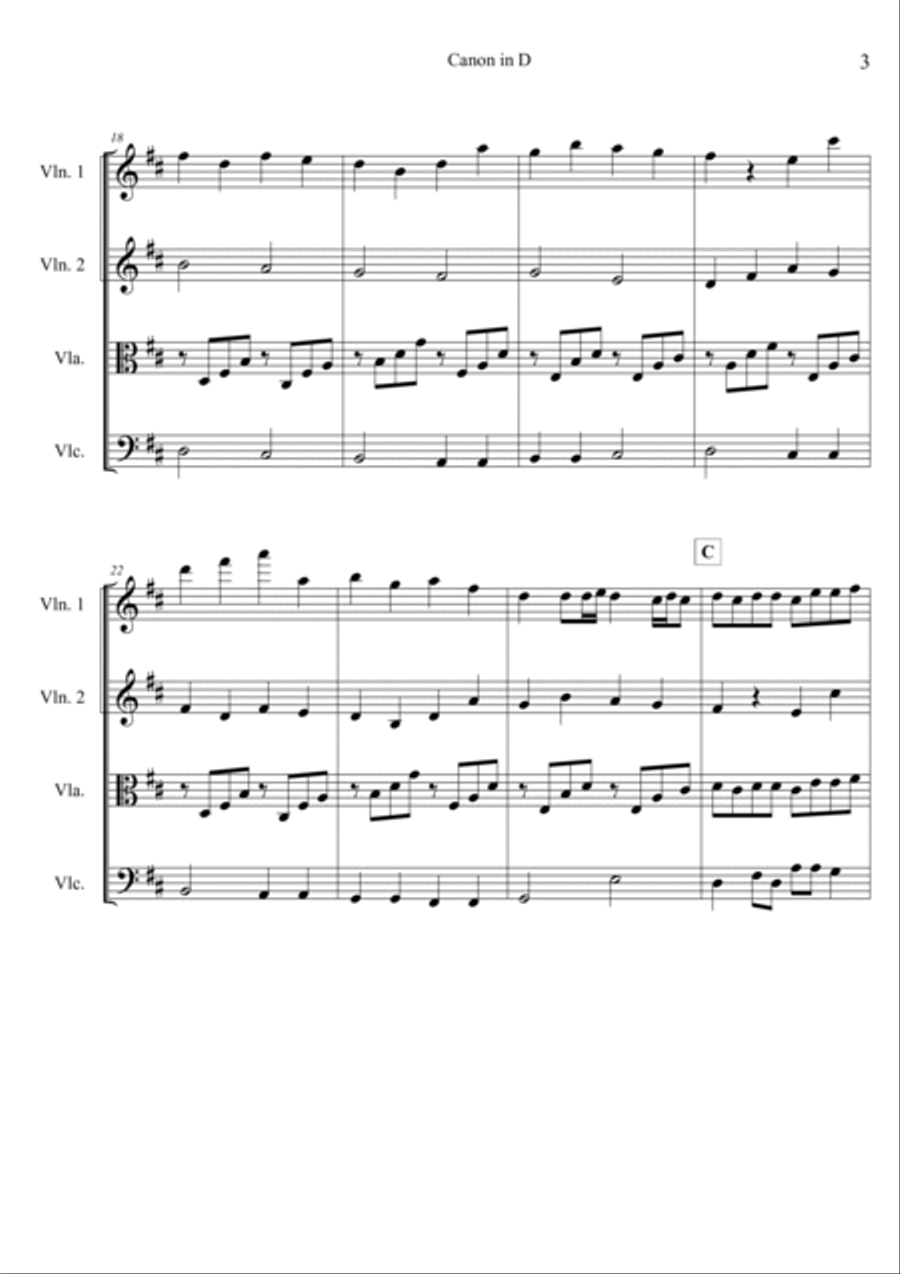 Pachelbel's Canon in D - Score and Parts String Quartet scores gallery preview page 5