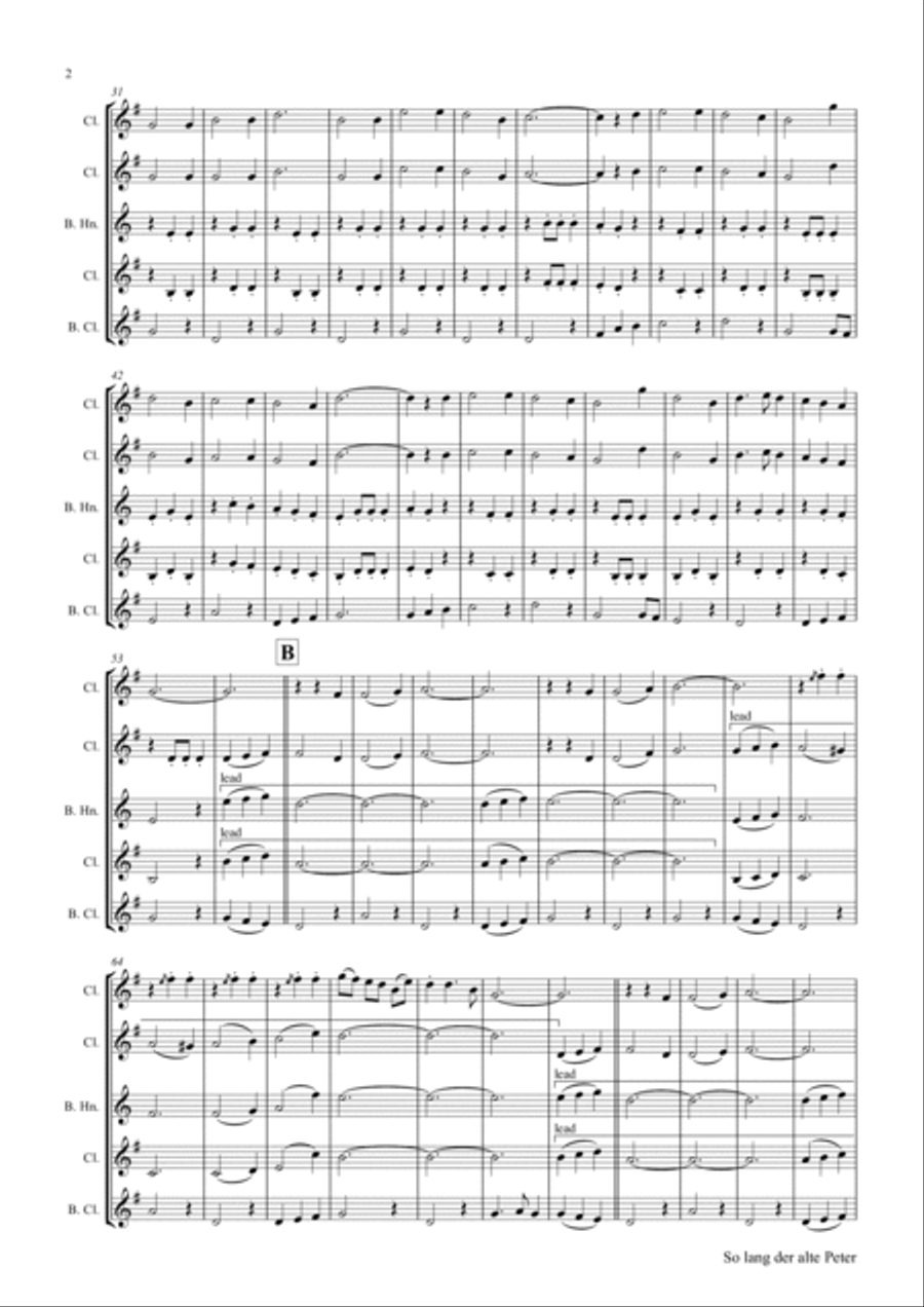 Solang der alte Peter - Munich City anthem - Clarinet Quartet Clarinet Quartet scores gallery preview page 2