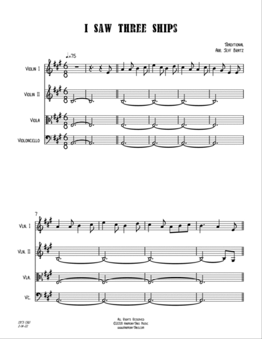 I Saw Three Ships (String Quartet) String Quartet scores gallery preview page 2