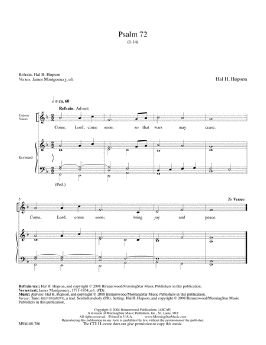 Psalm 72:1-14 Psalm 72:1-14 4-Part scores gallery preview page 1