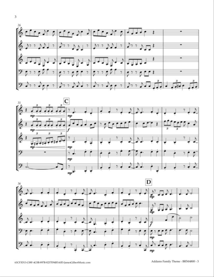 The Addams Family Theme Brass Ensemble scores gallery preview page 6