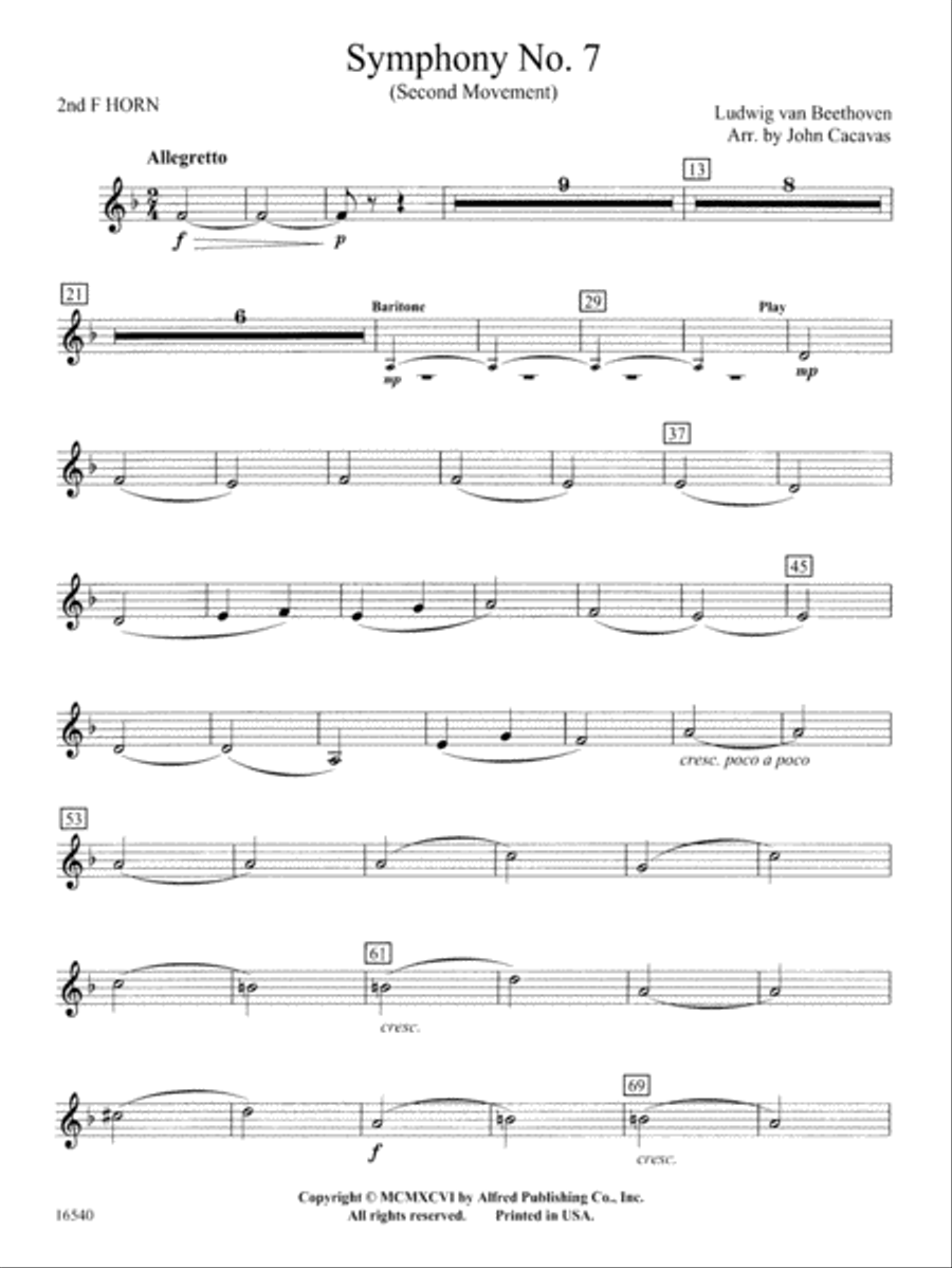 Symphony No. 7 (Second Movement): 2nd F Horn Concert Band scores gallery preview page 1
