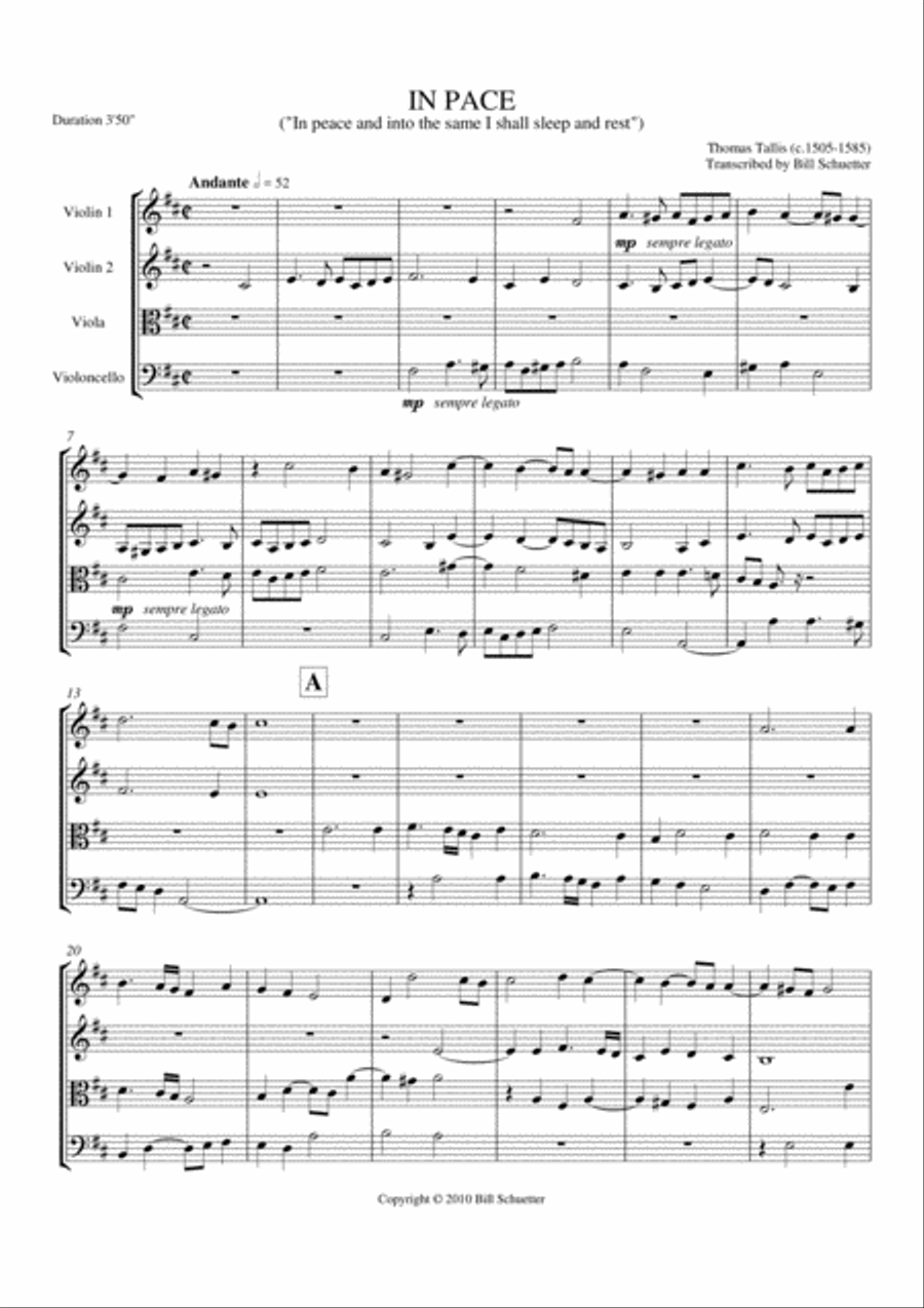 In Pace String Quartet scores gallery preview page 1