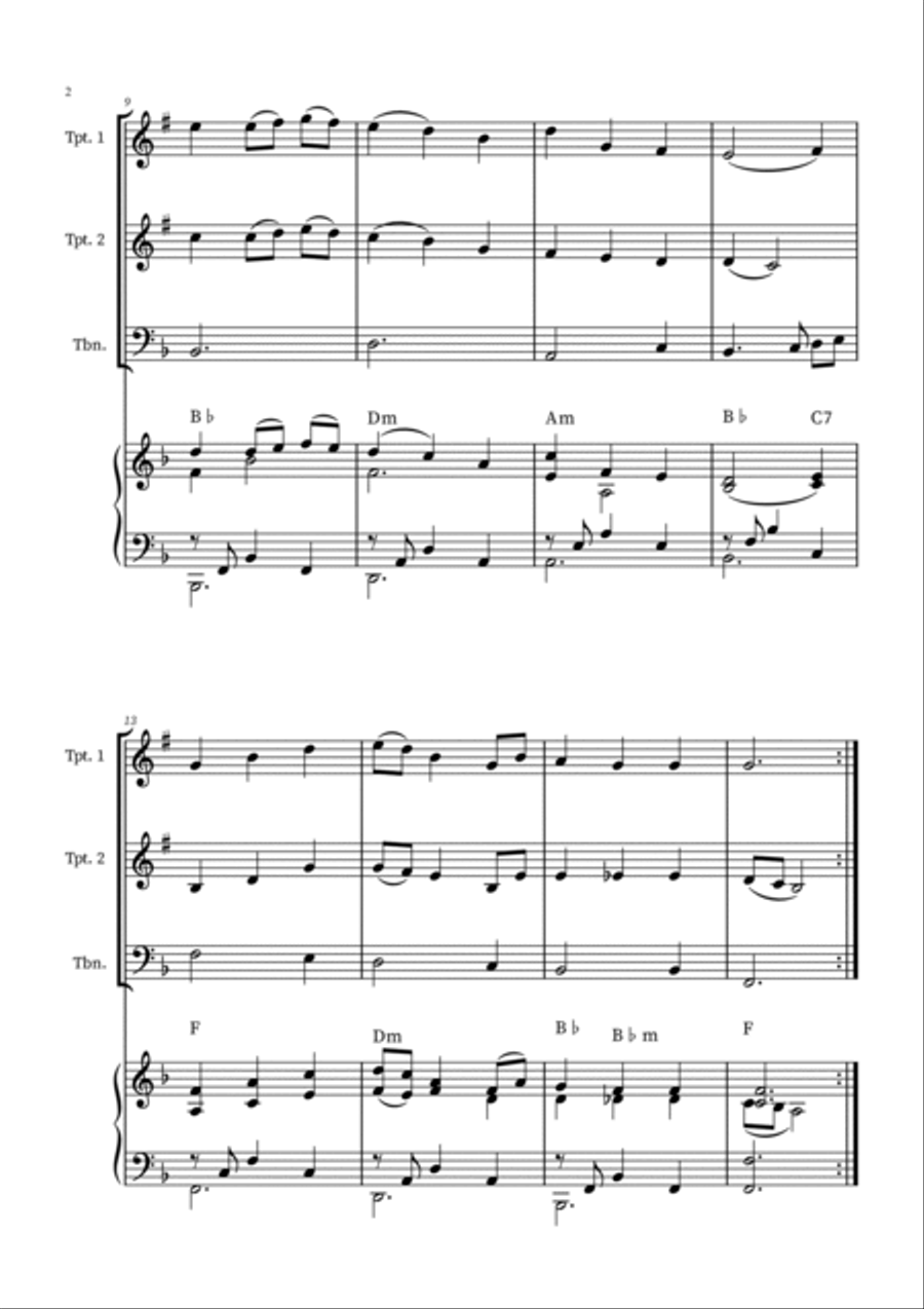Be Thou My Vision - Brass Trio (Two Trumpets, Trombone) with Optional Piano Accompaniment Brass Trio scores gallery preview page 2