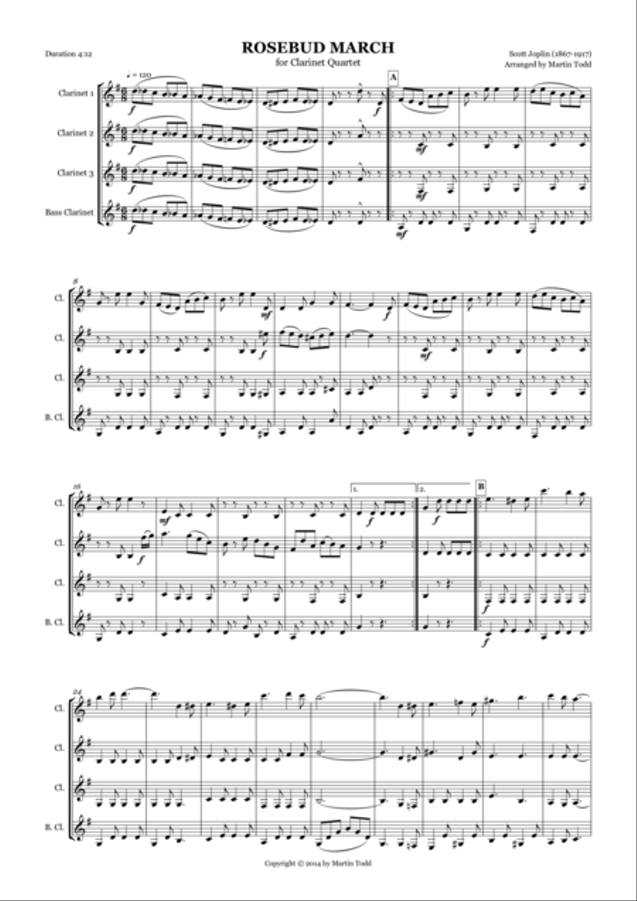 Rosebud March for Clarinet Quartet Clarinet Quartet scores gallery preview page 1