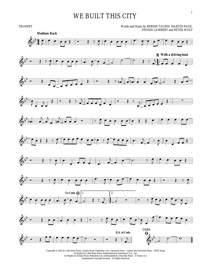 We Built This City We Built This City Trumpet Solo scores gallery preview page 1