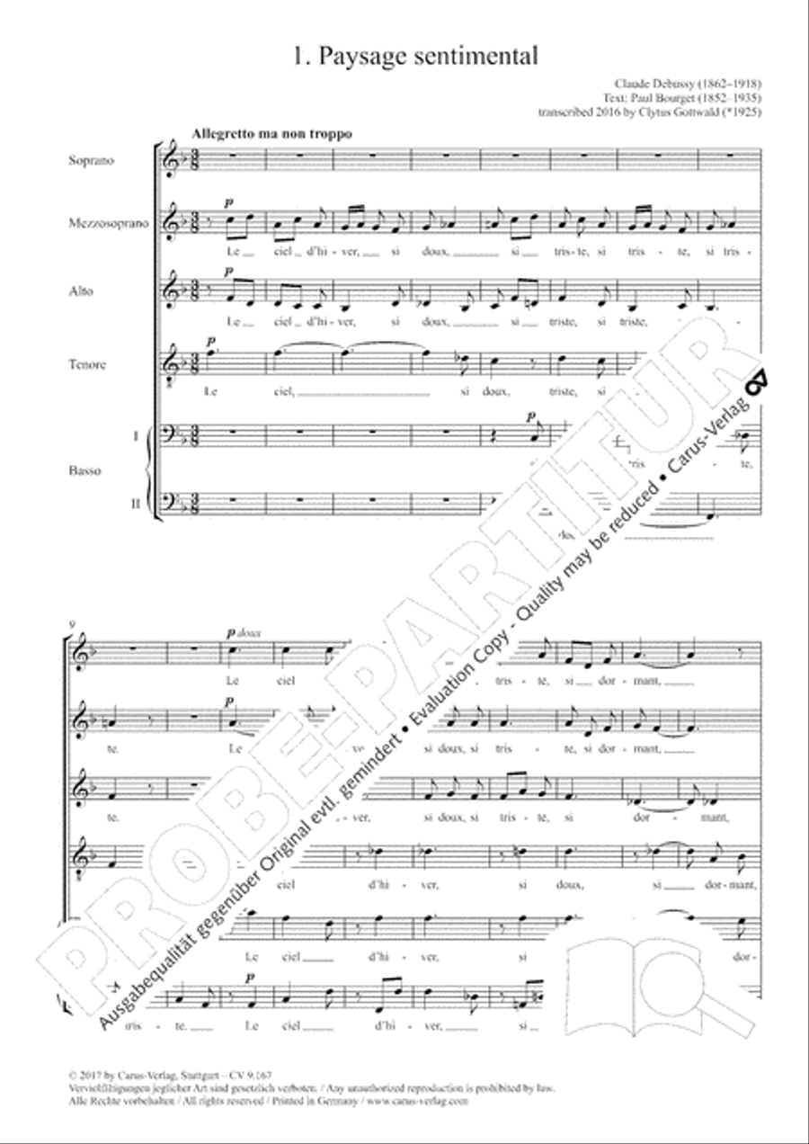 Debussy/ Gottwald: Deux Melodies d'apres des textes de Paul Bourget transcribed for 6 voices Choir scores gallery preview page 5