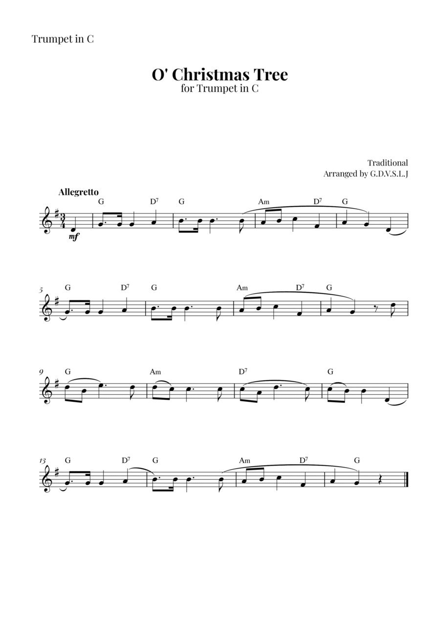 O' Christmas Tree O' Christmas Tree C Trumpet scores gallery preview page 1
