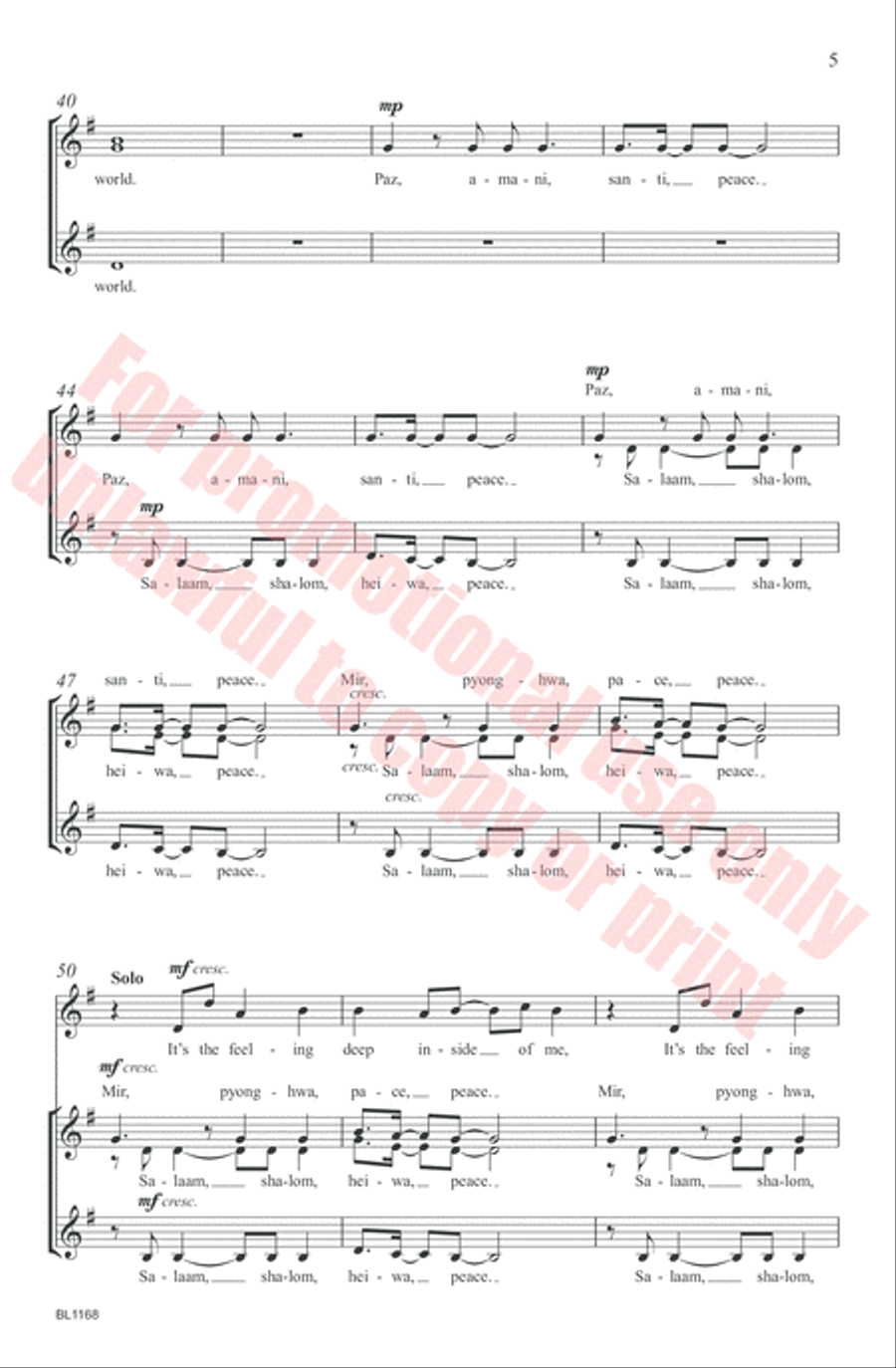 On the Faces of the World Choir scores gallery preview page 5